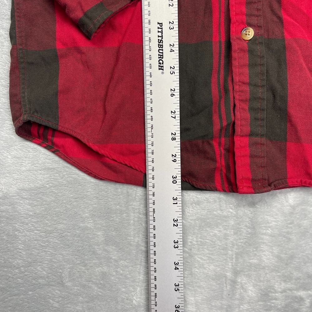 Vtg Nautica Flannel Shirt Mens Small Red Green Plaid Corduroy Collar Button-Up - Picture 3 of 6